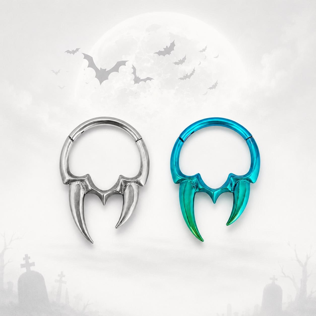 16G Titanium Vampire Fang Clicker Ring | Gothic Septum Daith Helix Cartilage Hoop Piercing Jewelry Halloween Gift for Her/Him - Image 2