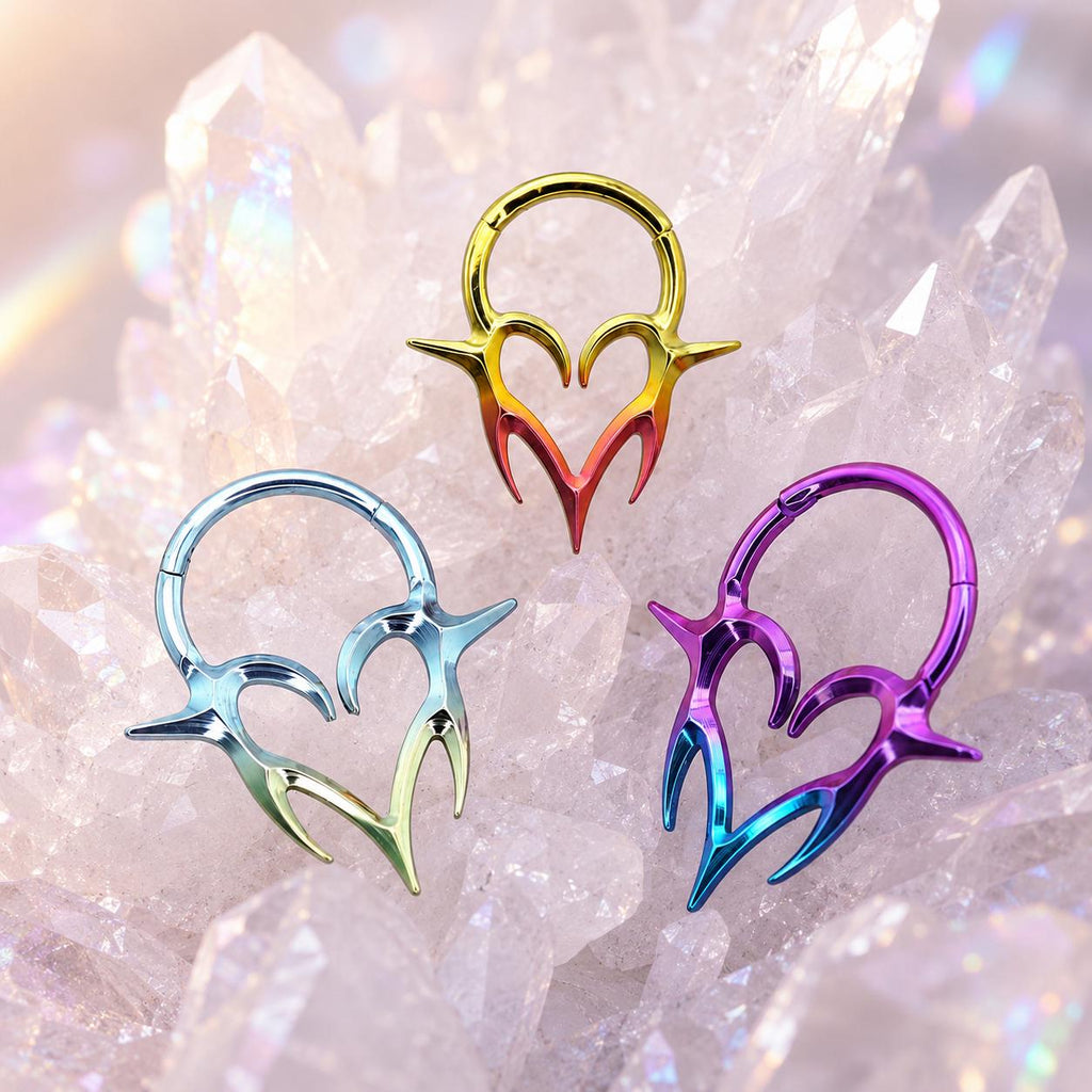 16G Titanium Vampire Fang Heart Clicker Ring | Gothic Heart Septum Daith Helix Cartilage Hoop Piercing Jewelry Halloween Gift for Her Him - Image 2