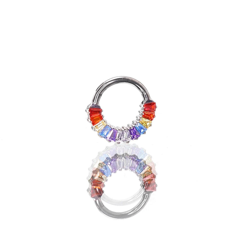 16G Rainbow Baguette Clicker Ring | Titanium Septum Jewelry | CZ Daith Hoop | Helix Cartilage Gift for Her - Image 4