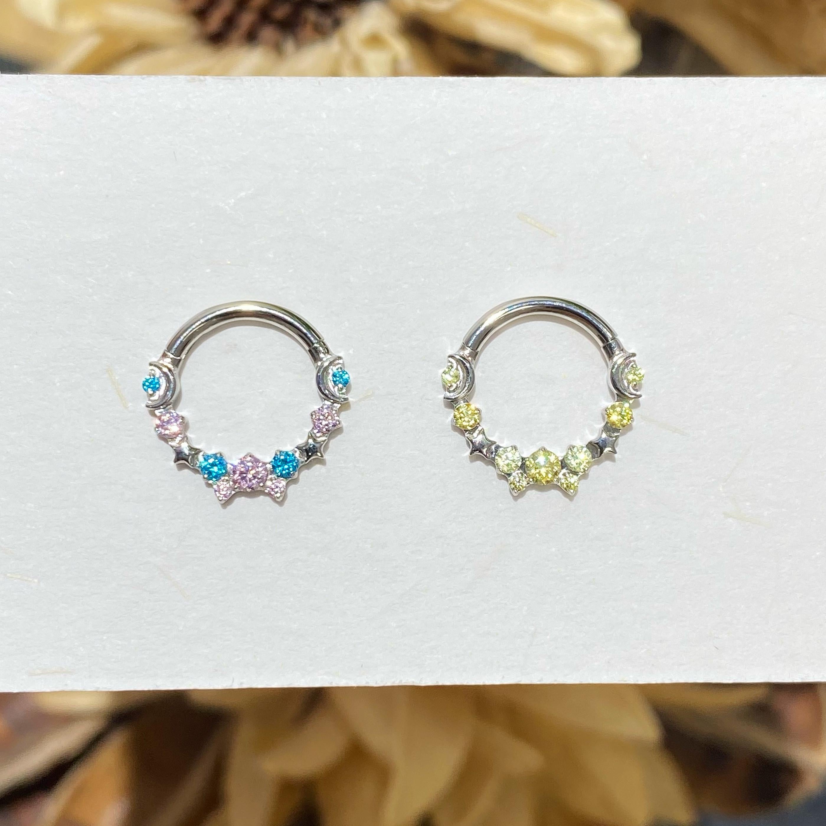 Starry CZ Clicker Ring | Pastel Septum Jewelry | Moon Star Daith Hoop | Fairycore Cartilage Gift for Her - Image 6