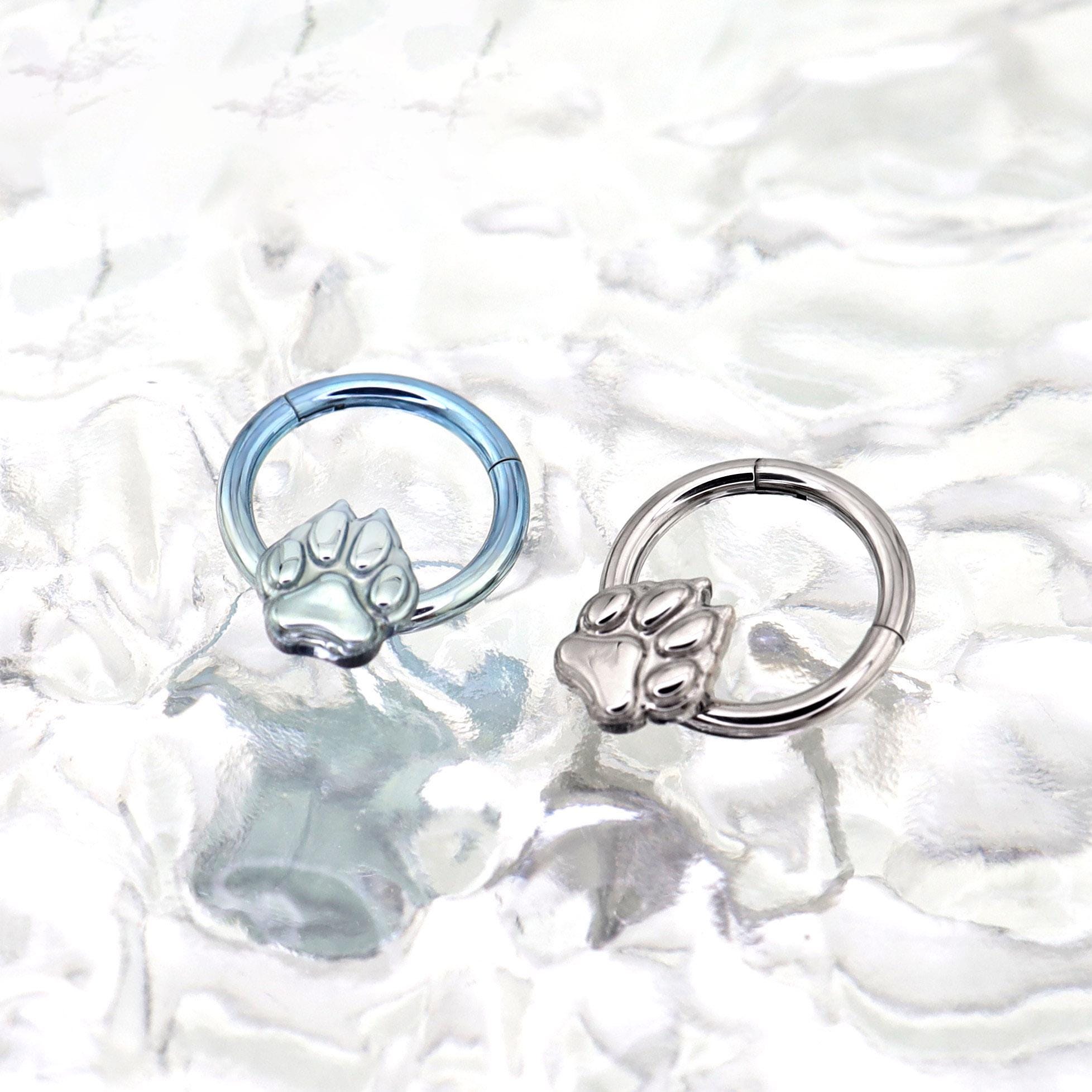 Paw Print Clicker Ring | Blue Titanium Septum Jewelry | Cat Paw Daith Hoop | Cute Cartilage Gift for Her - Image 2