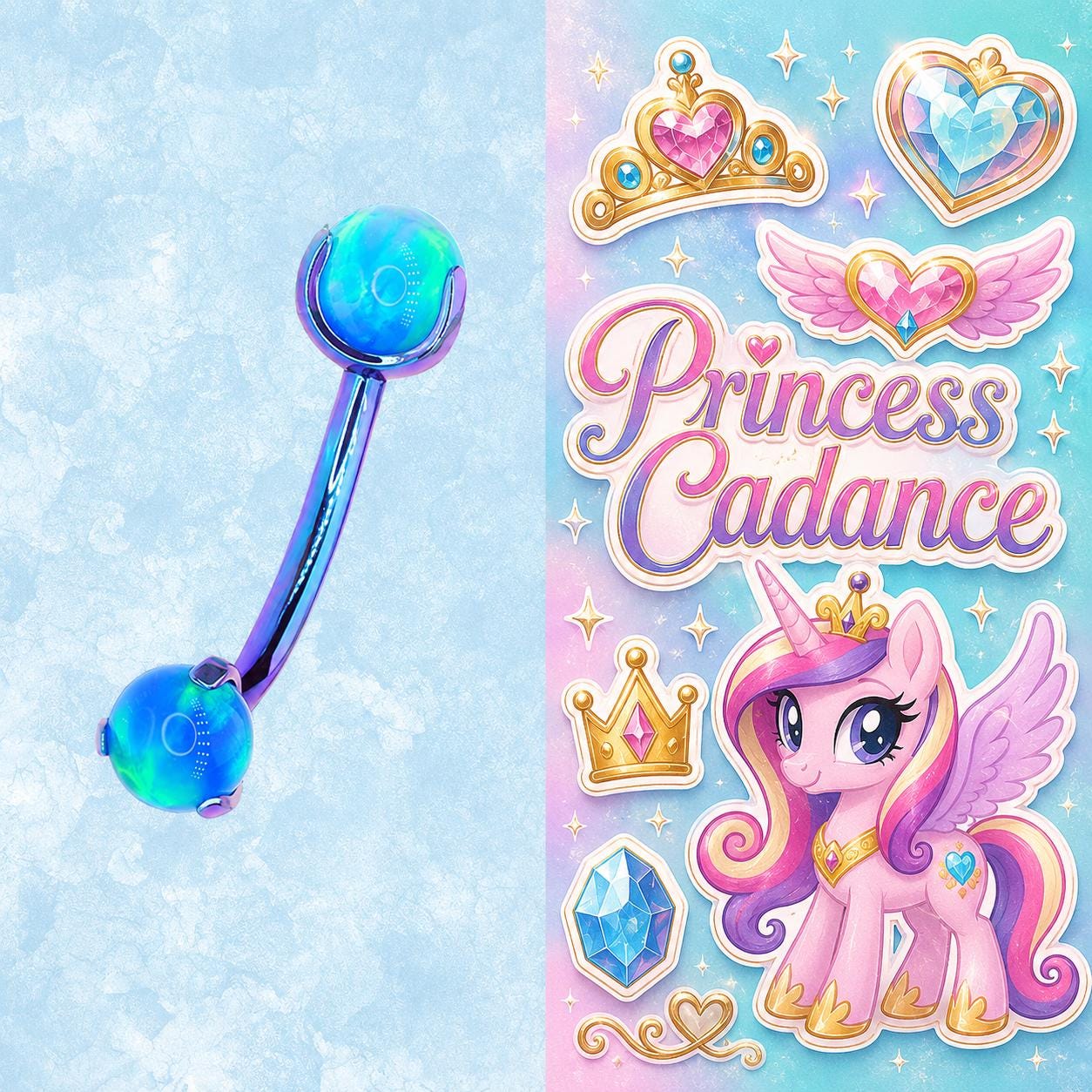 F136 Titanium MLP Opal Curved Barbell | 10 Character Styles | 16G Eyebrow Rook Ring & 14G Belly Button Ring | Helix Lip Cartilage Piercing