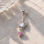 Titanium Opal Heart Belly Button Ring｜14G Navel Piercing｜Pink Heart Dangle Navel Ring｜Y2K Princesscore Jewelry