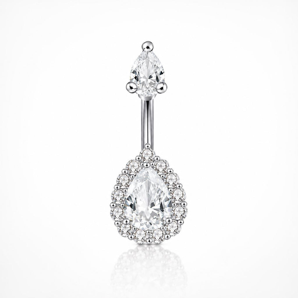 ASTM F136 Titanium Teardrop Belly Button Ring｜14G Navel Piercing｜Clear CZ Navel Ring｜Implant Grade Titanium Jewelry