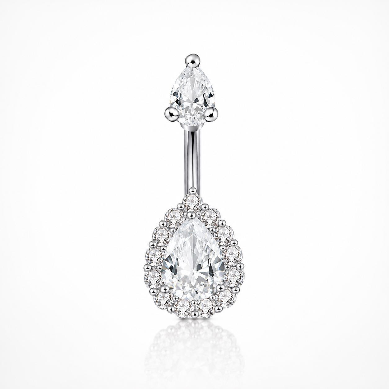 ASTM F136 Titanium Teardrop Belly Button Ring｜14G Navel Piercing｜Clear CZ Navel Ring｜Implant Grade Titanium Jewelry