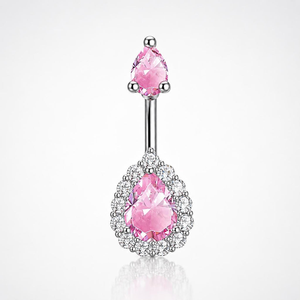 ASTM F136 Titanium Teardrop Belly Button Ring｜14G Navel Piercing｜Clear CZ Navel Ring｜Implant Grade Titanium Jewelry
