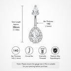 ASTM F136 Titanium Teardrop Belly Button Ring｜14G Navel Piercing｜Clear CZ Navel Ring｜Implant Grade Titanium Jewelry