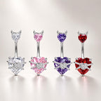 ASTM F136 Titanium Heart Belly Button Ring｜14G Navel Piercing｜Devil Horn CZ Belly Ring｜Externally Threaded
