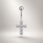 ASTM F136 Titanium Cross Belly Button Ring｜14G Navel Piercing｜CZ Cross Navel Ring｜Externally Threaded｜Gift for Her