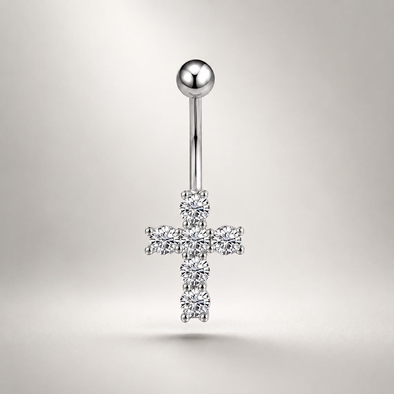 ASTM F136 Titanium Cross Belly Button Ring｜14G Navel Piercing｜CZ Cross Navel Ring｜Externally Threaded｜Gift for Her