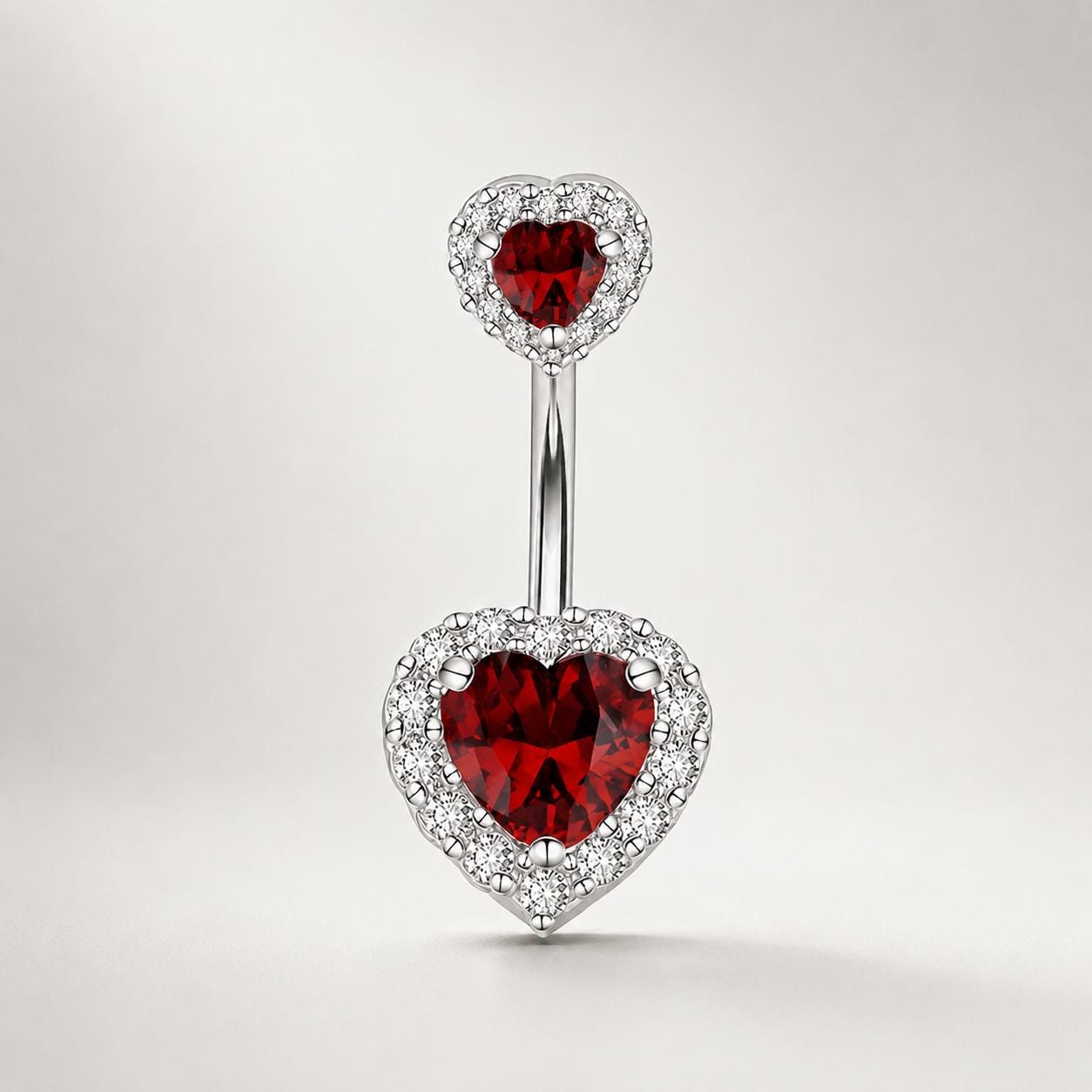 ASTM F136 Titanium Heart Belly Button Ring｜14G Navel Piercing｜Sparkly CZ Double Heart Navel Ring｜Externally Threaded｜ Gift For Her