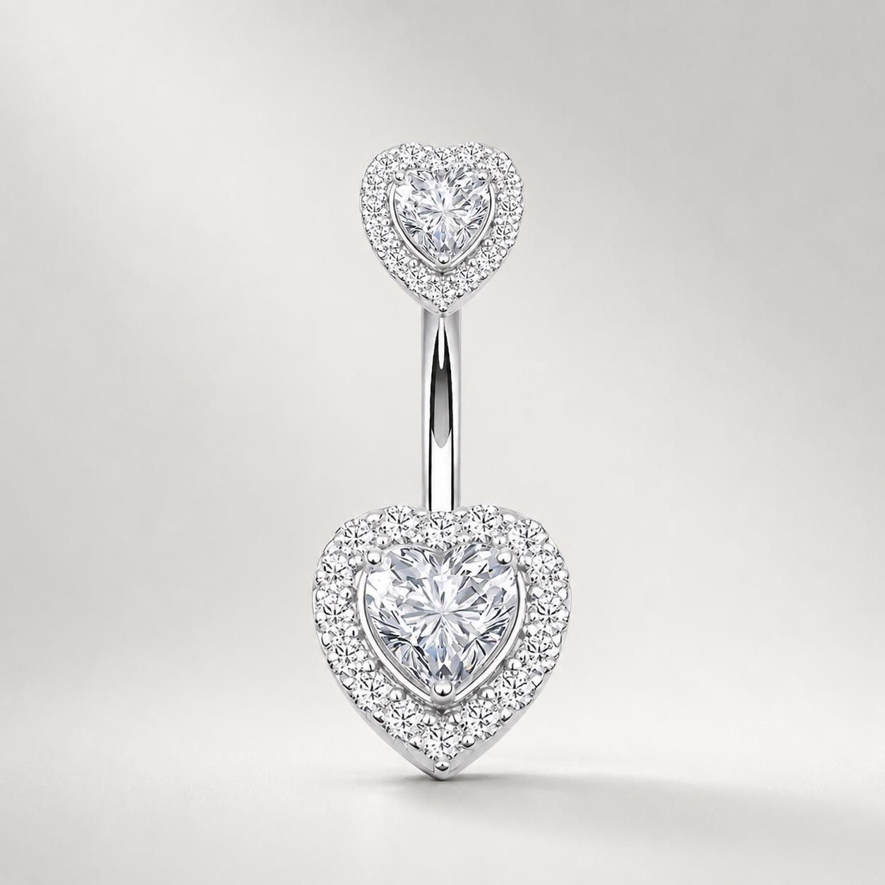 ASTM F136 Titanium Heart Belly Button Ring｜14G Navel Piercing｜Sparkly CZ Double Heart Navel Ring｜Externally Threaded｜ Gift For Her