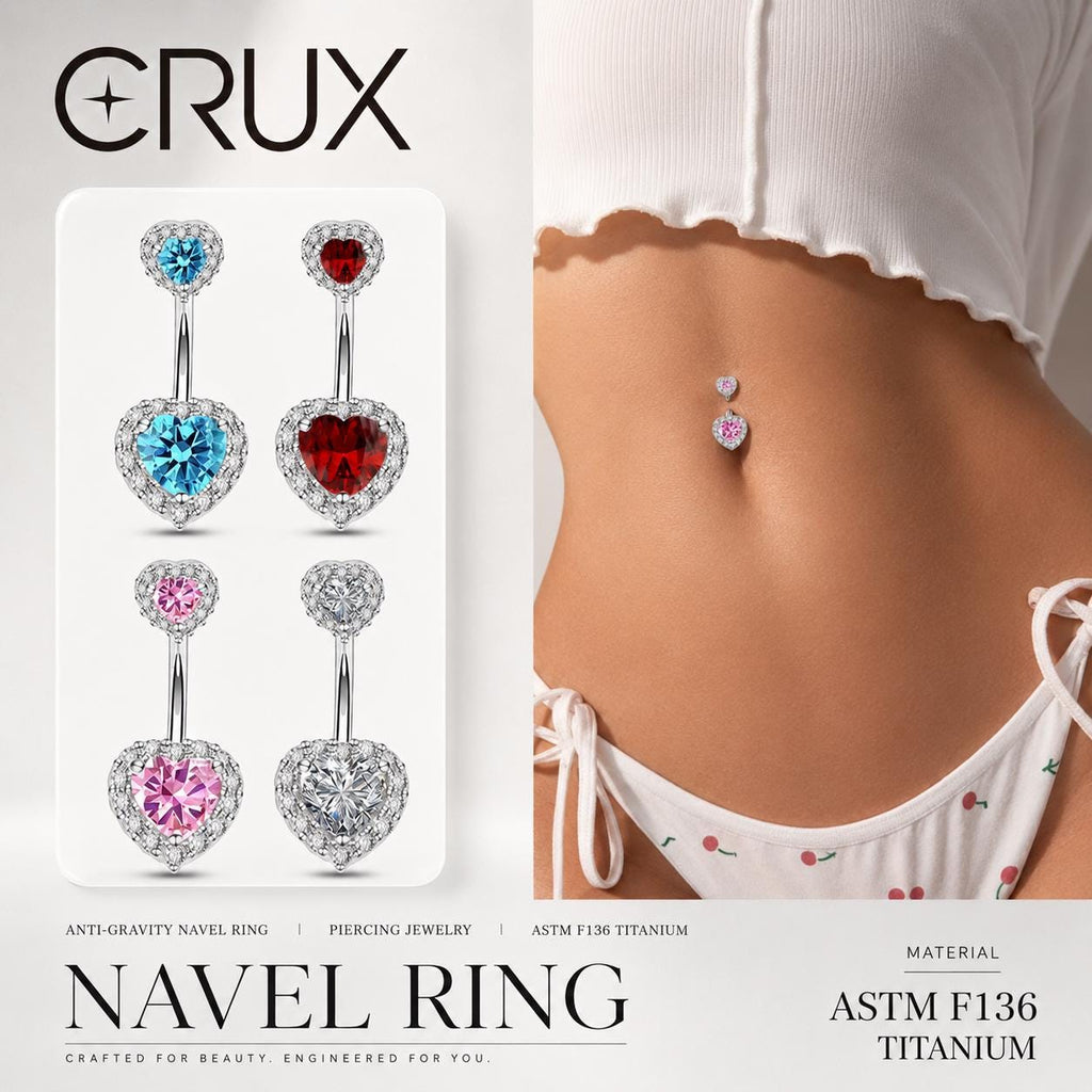 ASTM F136 Titanium Heart Belly Button Ring｜14G Navel Piercing｜Sparkly CZ Double Heart Navel Ring｜Externally Threaded｜ Gift For Her