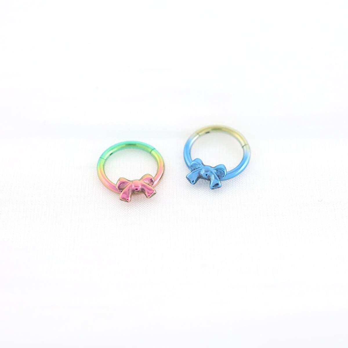 16G Titanium Bow Clicker Ring | Rainbow Hinged Hoop Septum Daith Helix Cartilage Piercing Jewelry Gift for Her Cute Kawaii - Image 6