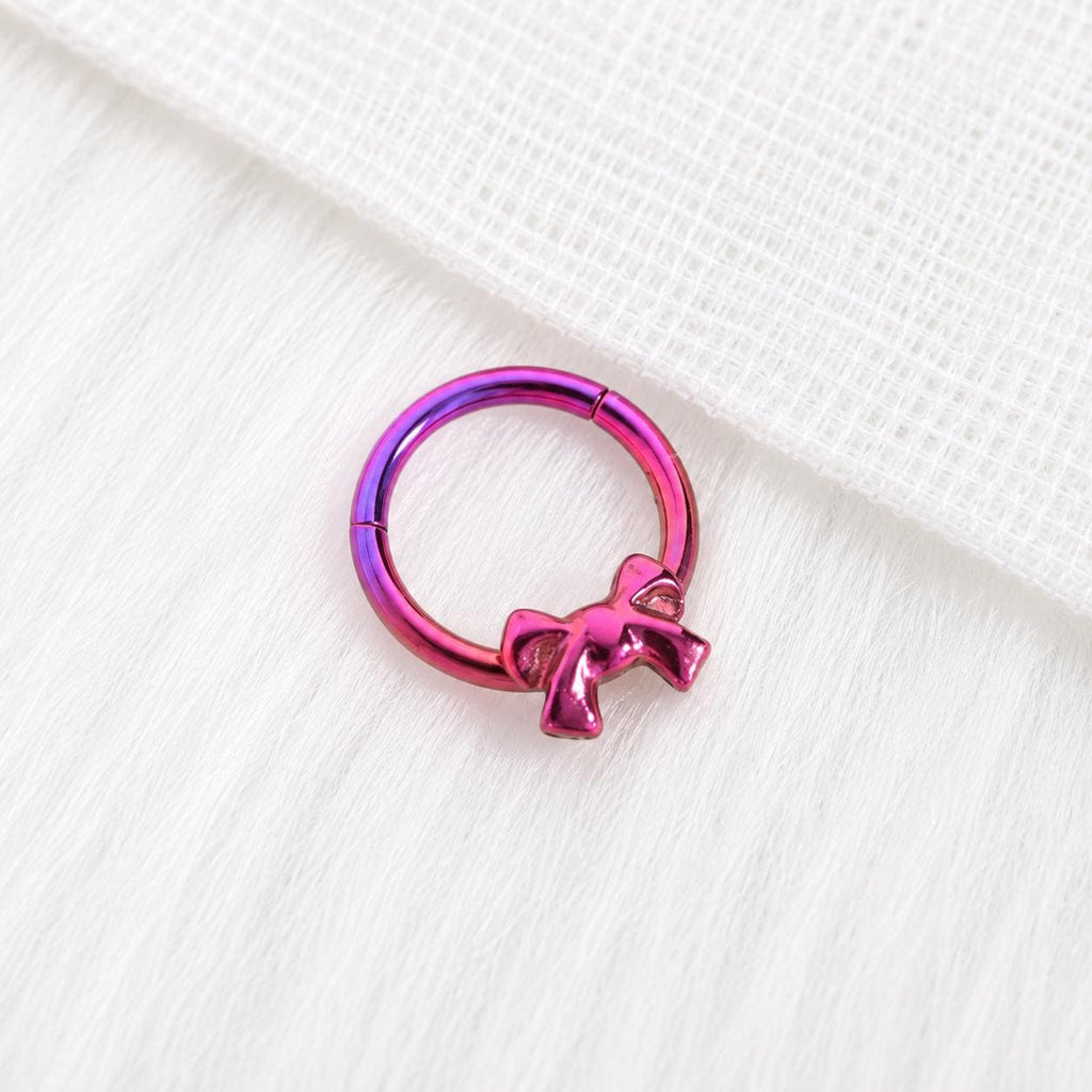 16G Titanium Bow Clicker Ring | Rainbow Hinged Hoop Septum Daith Helix Cartilage Piercing Jewelry Gift for Her Cute Kawaii - Image 9