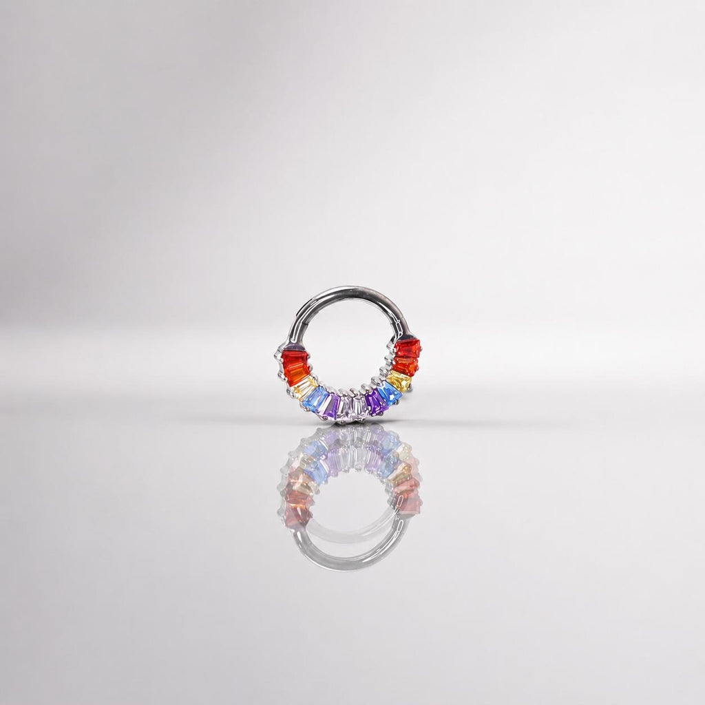 16G Rainbow Baguette Clicker Ring | Titanium Septum Jewelry | CZ Daith Hoop | Helix Cartilage Gift for Her - Image 3