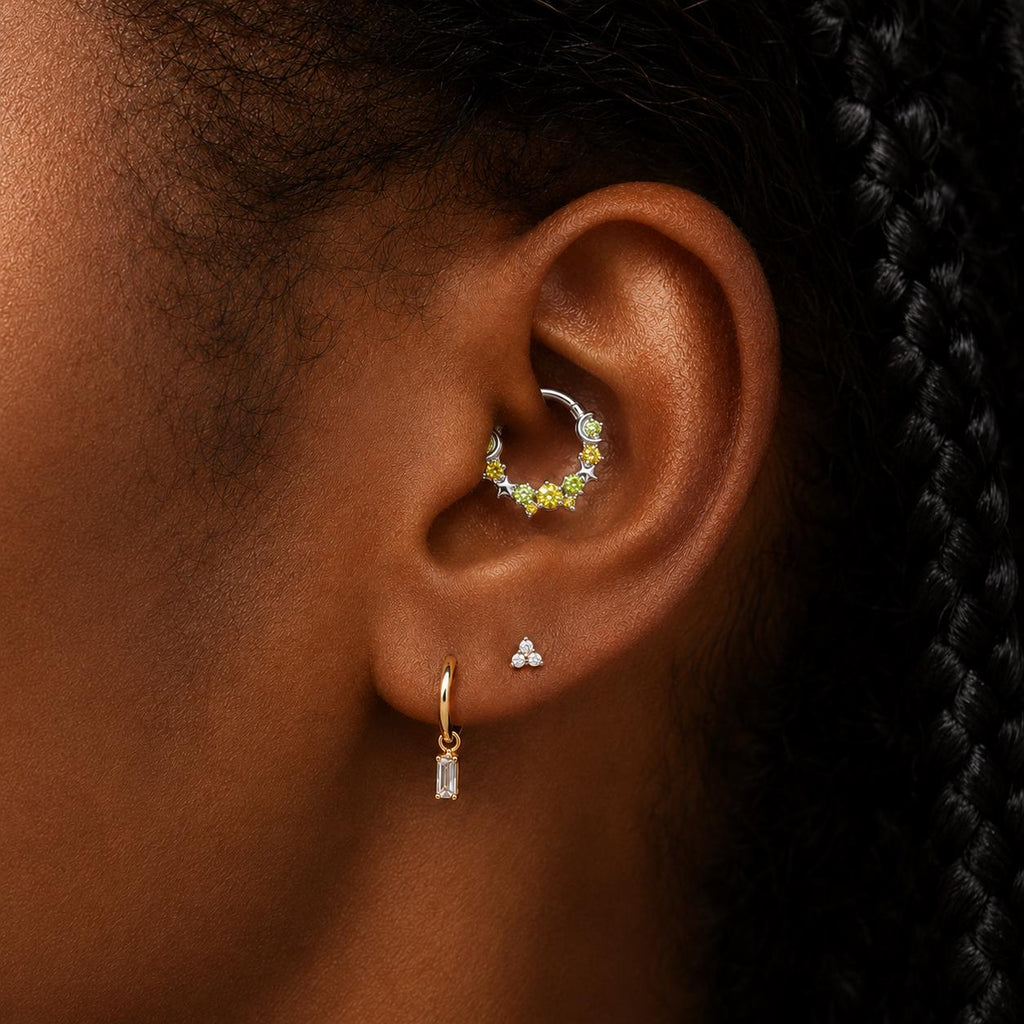 Starry CZ Clicker Ring | Pastel Septum Jewelry | Moon Star Daith Hoop | Fairycore Cartilage Gift for Her - Image 3