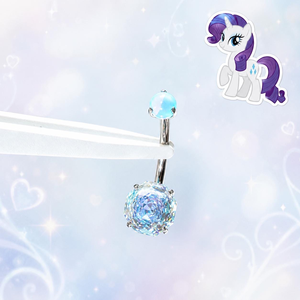 F136 Titanium My Little Pony Gradient Opal Belly Button Ring | 14G Pony Navel Piercing | Hypoallergenic Rose Cut Opal Belly Ring