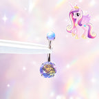 F136 Titanium My Little Pony Gradient Opal Belly Button Ring | 14G Pony Navel Piercing | Hypoallergenic Rose Cut Opal Belly Ring