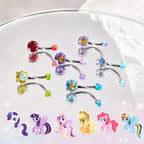 F136 Titanium My Little Pony Gradient Opal Belly Button Ring | 14G Pony Navel Piercing | Hypoallergenic Rose Cut Opal Belly Ring