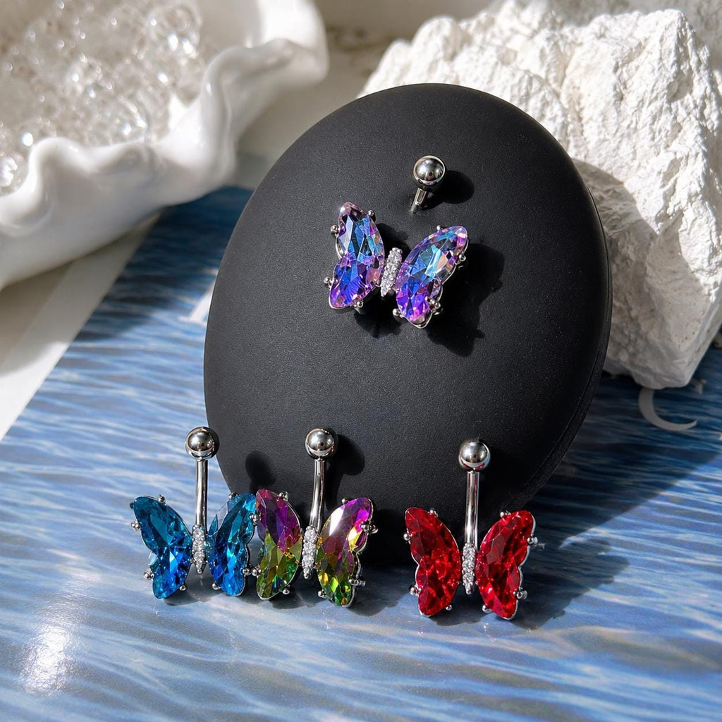 Titanium Butterfly Belly Button Ring｜14G Navel Piercing｜Crystal Butterfly Jewelry｜Y2K Fairycore Belly Ring｜Multiple Sizes
