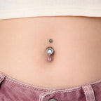 Titanium Opal Heart Belly Button Ring｜14G Navel Piercing｜Pink Heart Dangle Navel Ring｜Y2K Princesscore Jewelry