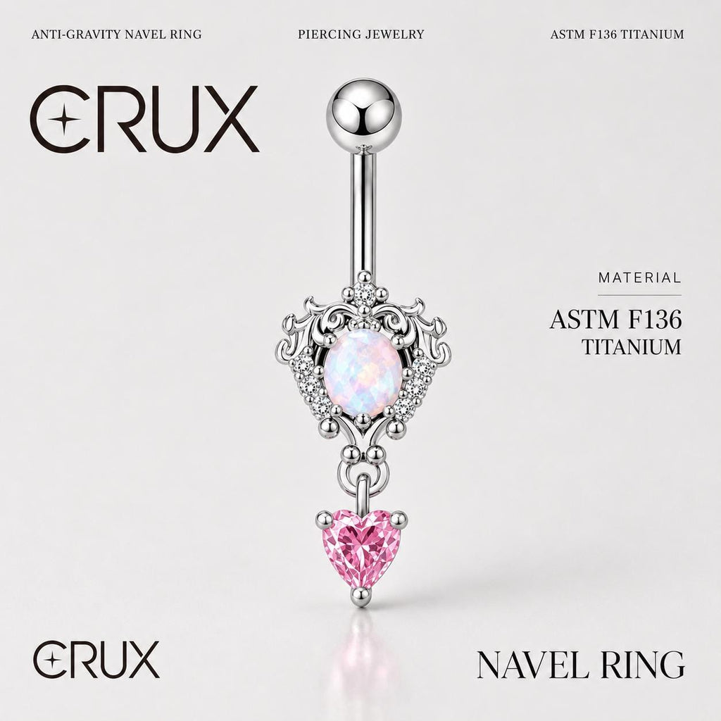 Titanium Opal Heart Belly Button Ring｜14G Navel Piercing｜Pink Heart Dangle Navel Ring｜Y2K Princesscore Jewelry