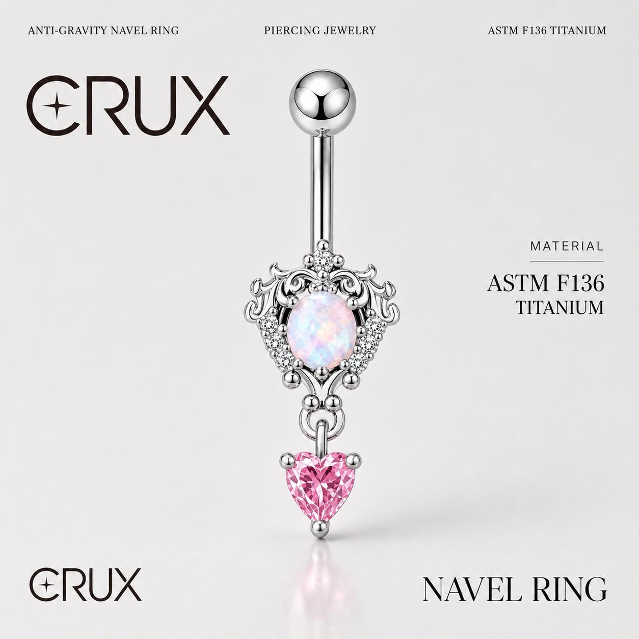 Titanium Opal Heart Belly Button Ring｜14G Navel Piercing｜Pink Heart Dangle Navel Ring｜Y2K Princesscore Jewelry