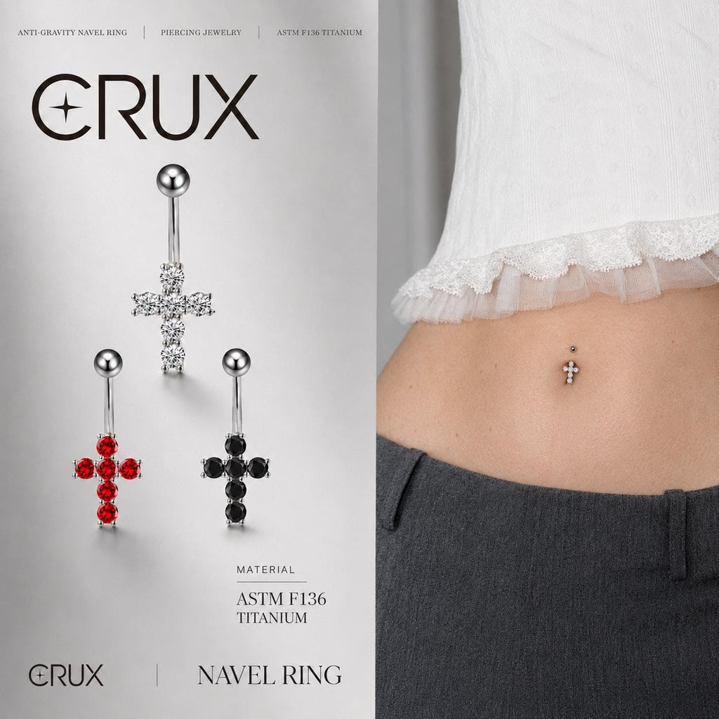 ASTM F136 Titanium Cross Belly Button Ring｜14G Navel Piercing｜CZ Cross Navel Ring｜Externally Threaded｜Gift for Her