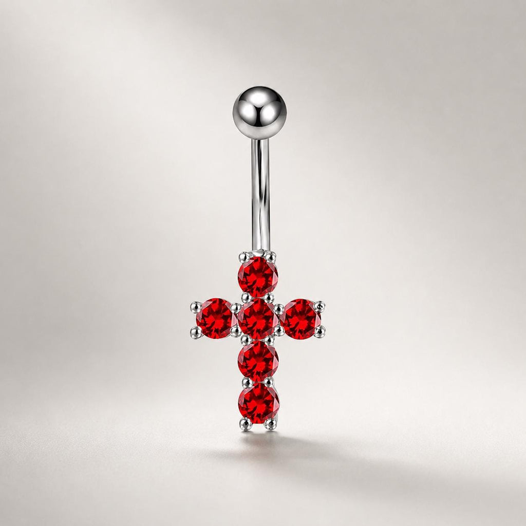 ASTM F136 Titanium Cross Belly Button Ring｜14G Navel Piercing｜CZ Cross Navel Ring｜Externally Threaded｜Gift for Her