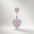 ASTM F136 Titanium Heart Belly Button Ring｜14G Navel Piercing｜Sparkly CZ Double Heart Navel Ring｜Externally Threaded｜ Gift For Her