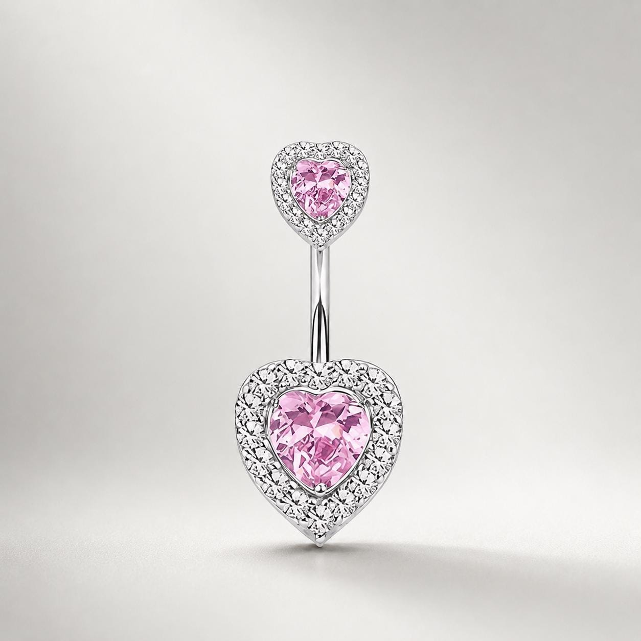 ASTM F136 Titanium Heart Belly Button Ring｜14G Navel Piercing｜Sparkly CZ Double Heart Navel Ring｜Externally Threaded｜ Gift For Her