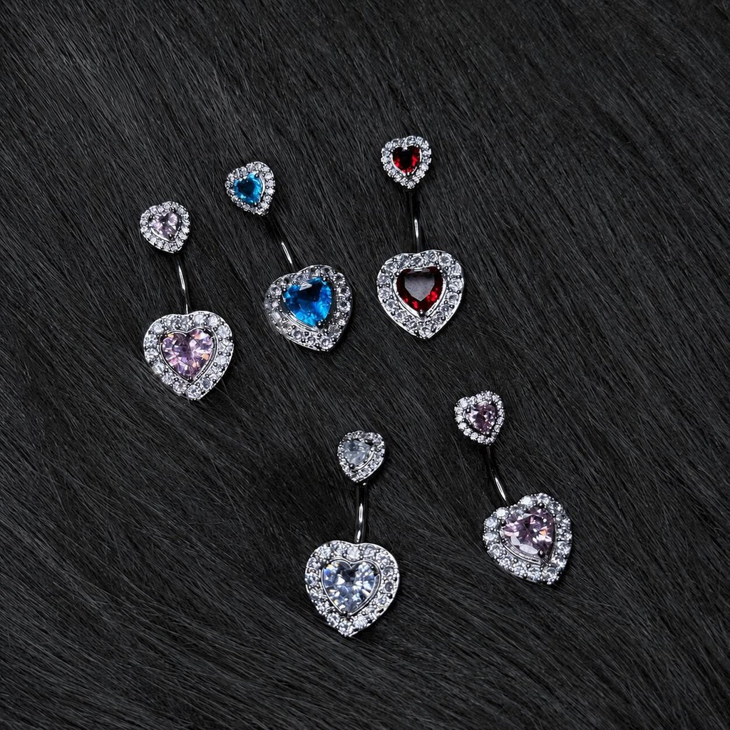 ASTM F136 Titanium Heart Belly Button Ring｜14G Navel Piercing｜Sparkly CZ Double Heart Navel Ring｜Externally Threaded｜ Gift For Her