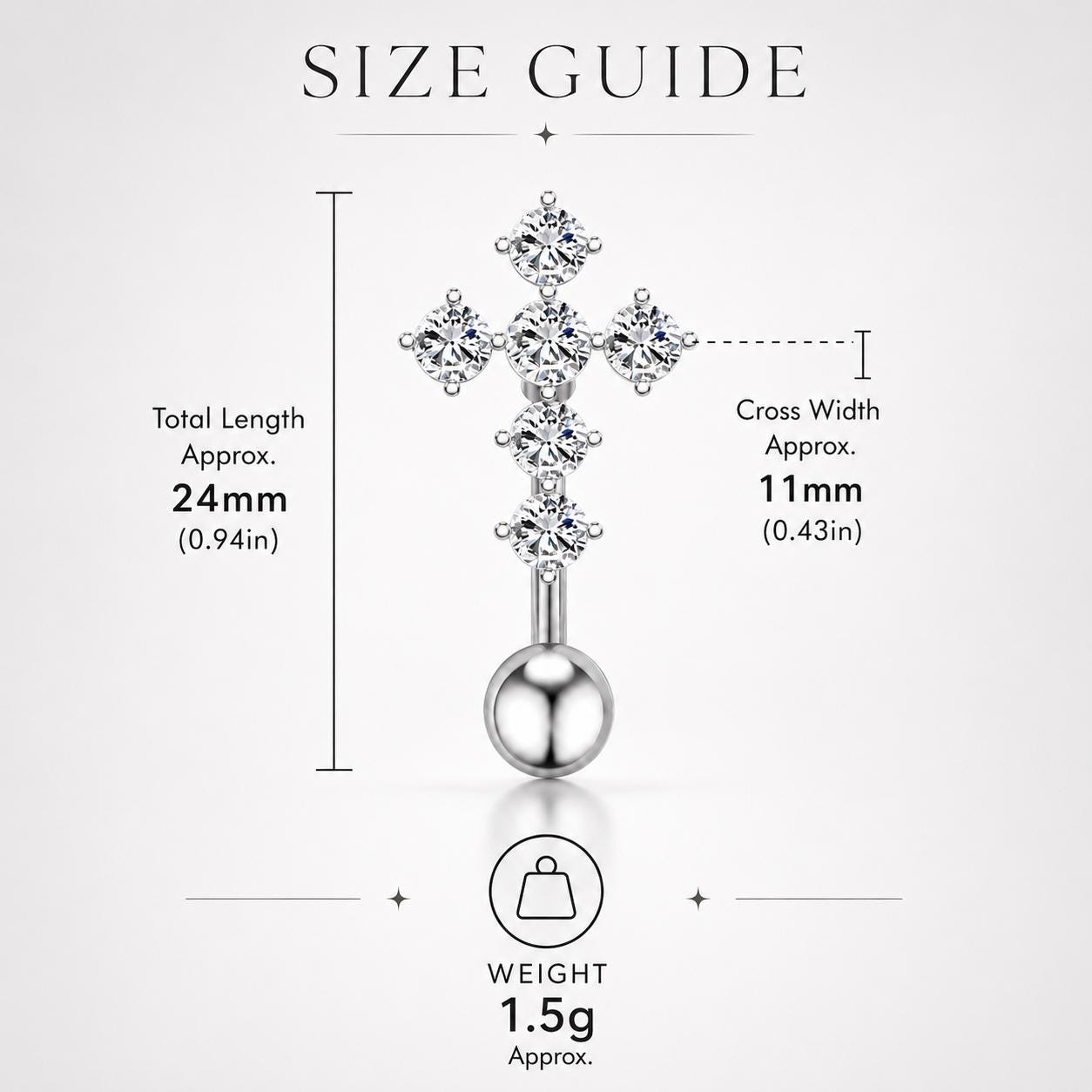 ASTM F136 Titanium Cross Belly Button Ring｜14G Anti-Gravity Navel Piercing｜Sparkly CZ Cross Navel Ring｜Externally Threaded｜Gift For Her