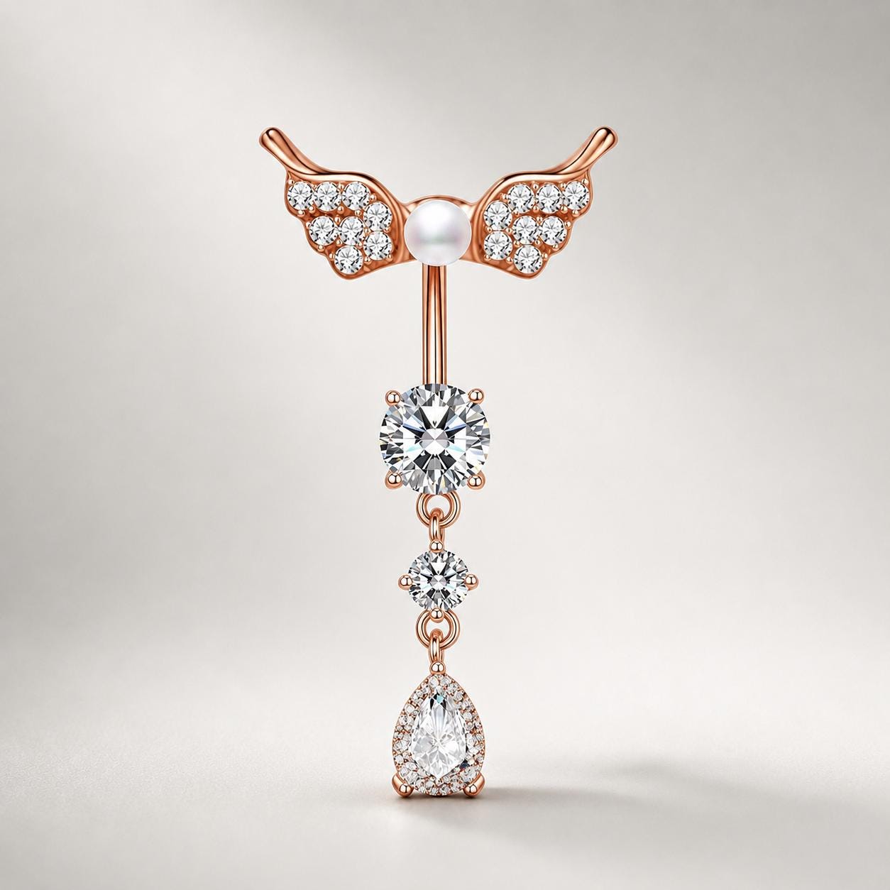 ASTM F136 Titanium Angel Wing Belly Button Ring｜14G Navel Piercing｜Dangle CZ Navel Ring｜Implant Grade Titanium Jewelry