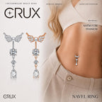 ASTM F136 Titanium Angel Wing Belly Button Ring｜14G Navel Piercing｜Dangle CZ Navel Ring｜Implant Grade Titanium Jewelry