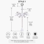 ASTM F136 Titanium Bowknot Belly Button Ring｜14G Navel Piercing｜Dangle Teardrop CZ Navel Ring｜Implant Grade Titanium Jewelry