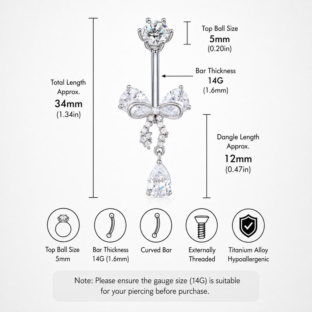 F136 Titanium Butterfly Belly Button Ring ｜ 14G Navel Piercing ｜ CZ Butterfly Navel Ring ｜ Externally Threaded ｜ Gift for Her