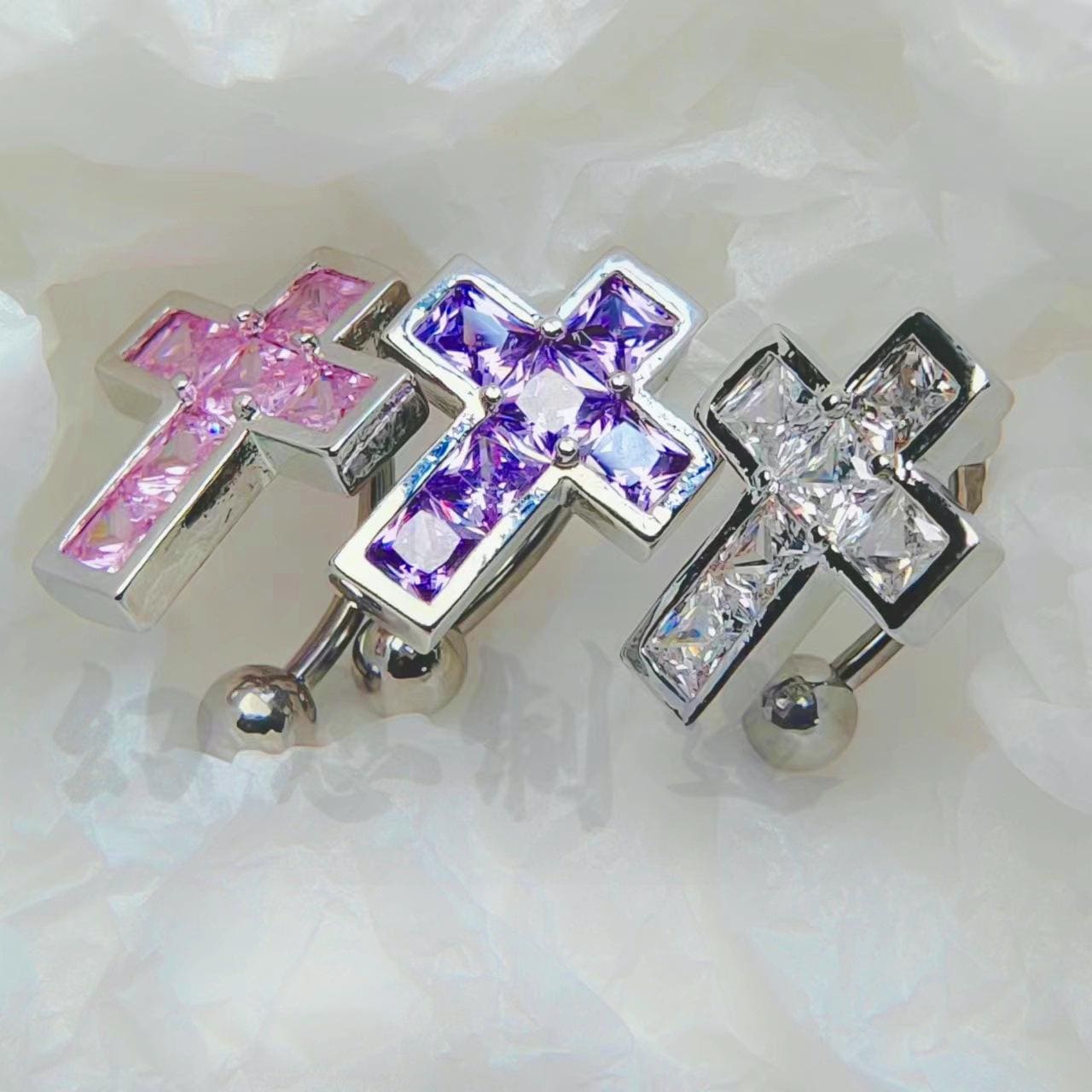 ASTM F136 Titanium Cross Belly Button Ring｜14G Navel Piercing｜Square CZ Navel Ring｜Implant Grade Titanium Jewelry