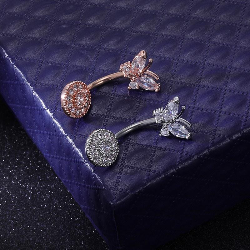 F136 Titanium Butterfly Belly Button Ring ｜ 14G Navel Piercing ｜ CZ Butterfly Navel Ring ｜ Externally Threaded ｜ Gift for Her