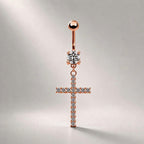 F136 Titanium Cross Belly Button Ring ｜ 14G Navel Piercing ｜ CZ Dangle Navel Ring ｜ Externally Threaded ｜ Gothic Jewelry