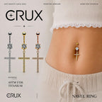 F136 Titanium Cross Belly Button Ring ｜ 14G Navel Piercing ｜ CZ Dangle Navel Ring ｜ Externally Threaded ｜ Gothic Jewelry