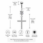 F136 Titanium Cross Belly Button Ring ｜ 14G Navel Piercing ｜ CZ Dangle Navel Ring ｜ Externally Threaded ｜ Gothic Jewelry