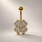 ASTM F136 Titanium Floral Belly Button Ring｜14G Navel Piercing｜CZ Crystal Flower Navel Jewelry｜Externally Threaded｜Gift for Her