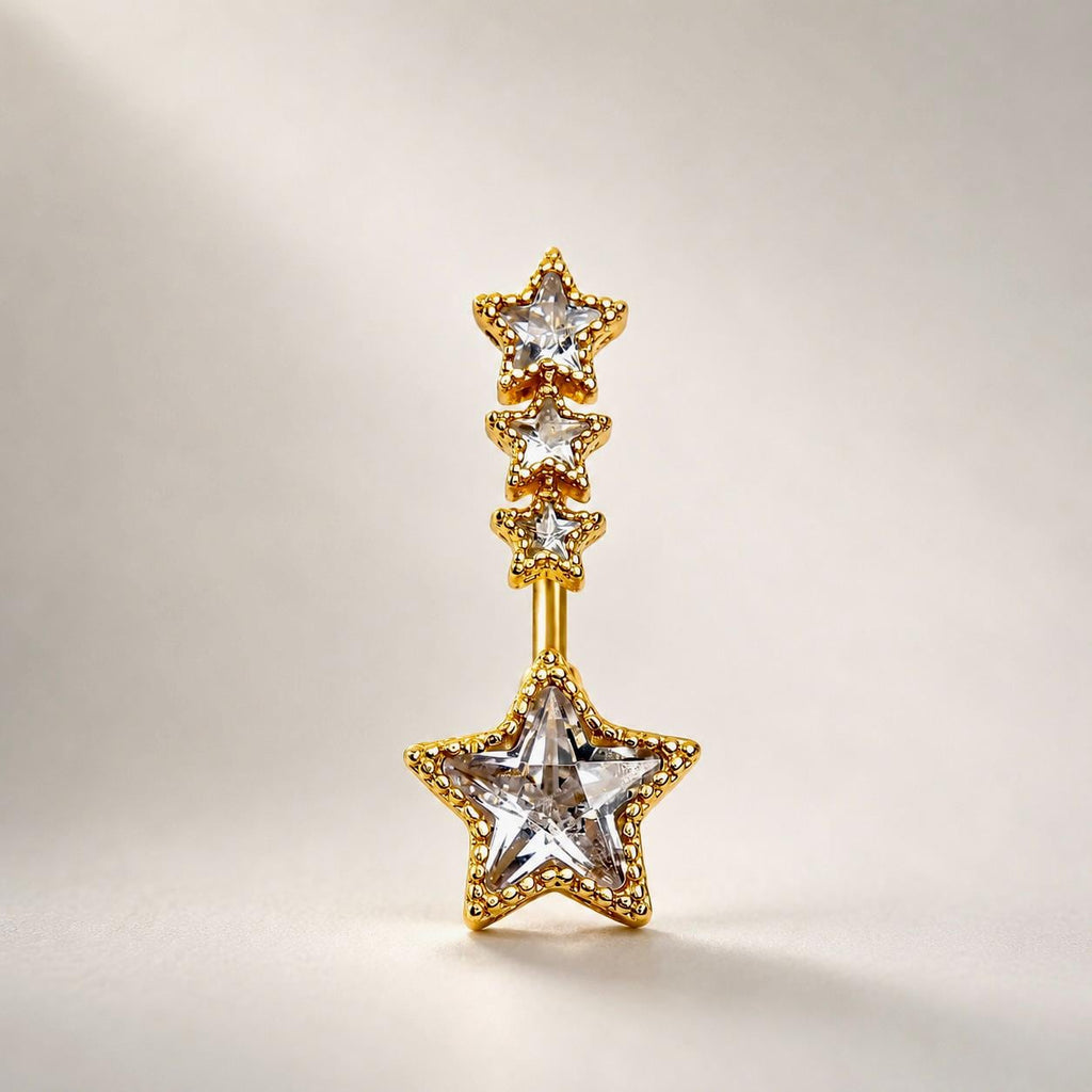 ASTM F136 Titanium Star Belly Button Ring｜14G Navel Piercing｜CZ Star Dangle Navel Ring｜Externally Threaded｜Y2K Jewelry