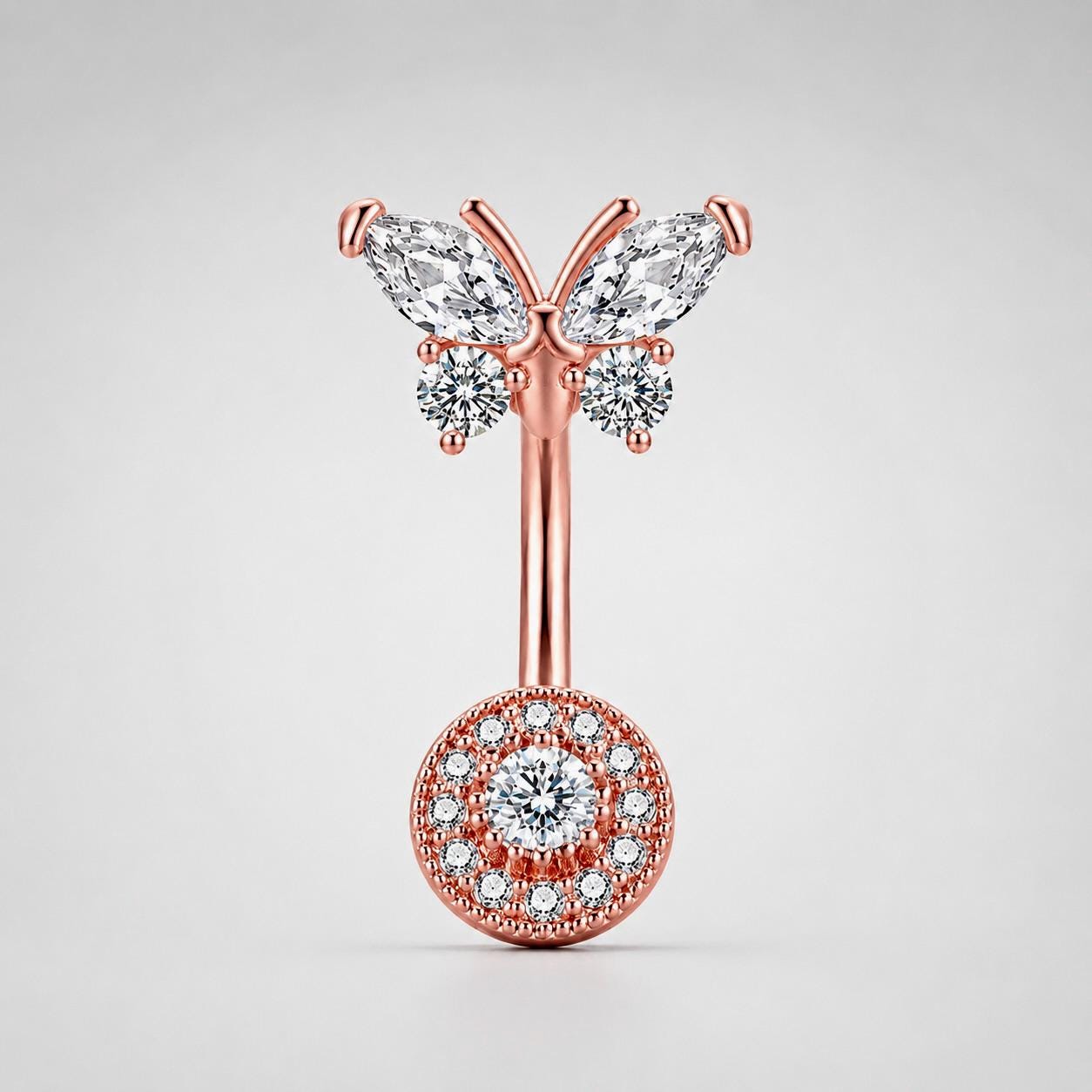 F136 Titanium Butterfly Belly Button Ring ｜ 14G Navel Piercing ｜ CZ Butterfly Navel Ring ｜ Externally Threaded ｜ Gift for Her