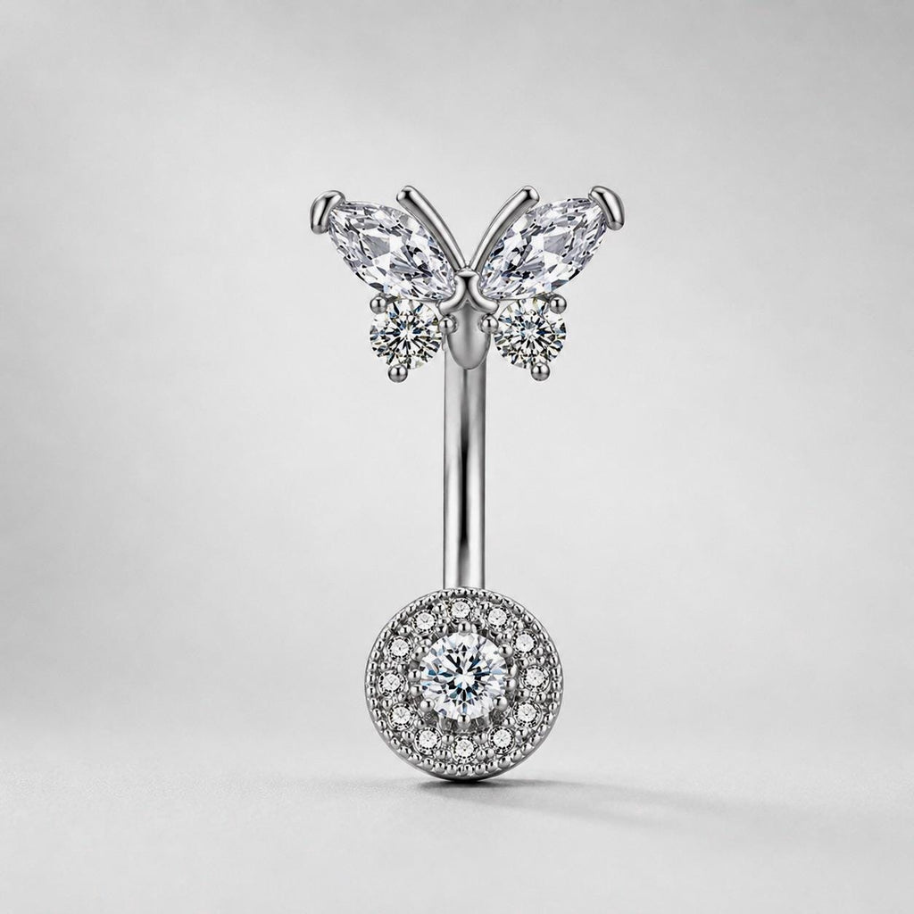 F136 Titanium Butterfly Belly Button Ring ｜ 14G Navel Piercing ｜ CZ Butterfly Navel Ring ｜ Externally Threaded ｜ Gift for Her