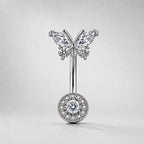 F136 Titanium Butterfly Belly Button Ring ｜ 14G Navel Piercing ｜ CZ Butterfly Navel Ring ｜ Externally Threaded ｜ Gift for Her