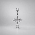 ASTM F136 Titanium Leaf Belly Button Ring｜14G Navel Piercing｜CZ Leaf Dangle Navel Ring｜Externally Threaded｜Y2K Jewelry