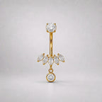 ASTM F136 Titanium Leaf Belly Button Ring｜14G Navel Piercing｜CZ Leaf Dangle Navel Ring｜Externally Threaded｜Y2K Jewelry
